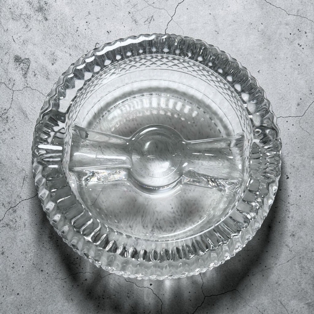 Vintage Clear Pressed Glass Ashtray 3.5" Diamond Point Sawtooth Rim Center Snuff